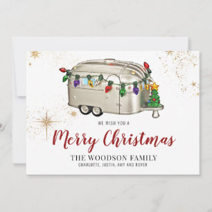 Carte de Noël de camping-car rétro argenté