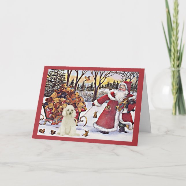 Carte de Noël de caniche Père Noël Ours en traînea (Devant)