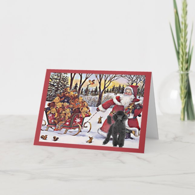 Carte de Noël de caniche Père Noël Ours en traînea (Devant)