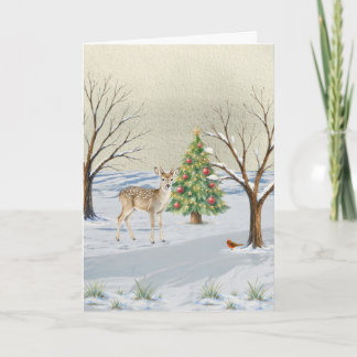 Carte de Noël de cerf avec arbre de Noël