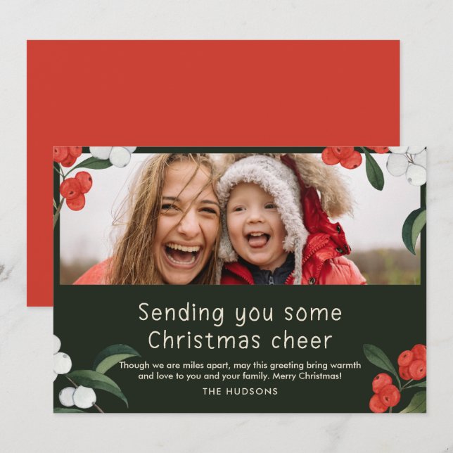 Carte de Noël de cerises gaies (Devant / Derrière)