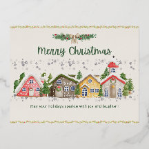 Carte de Noël de charme : Maisons douillettes et S