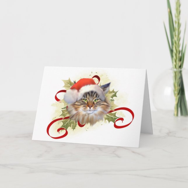 Carte de Noël de chat de ragondin du Maine (Devant)