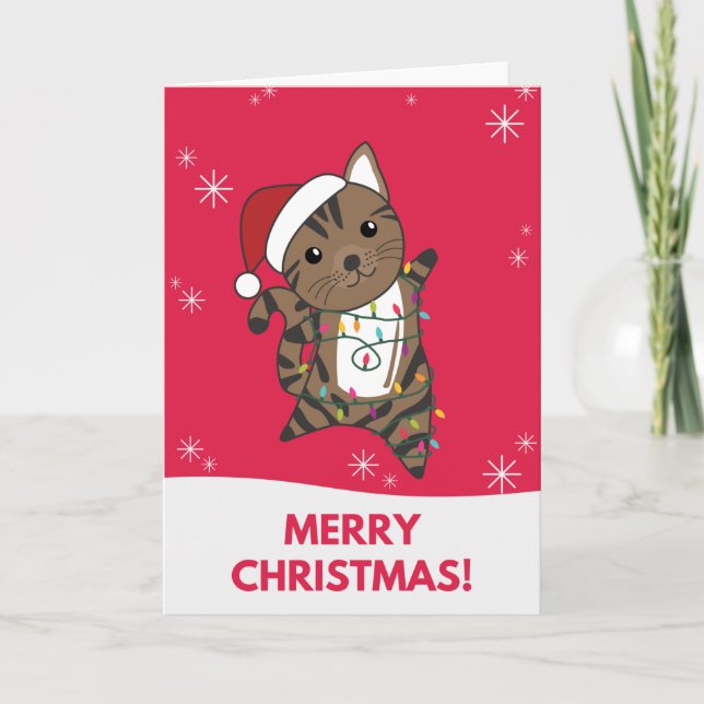 Carte de Noël de chat en neige d'hiver Animaux Cha (Devant)