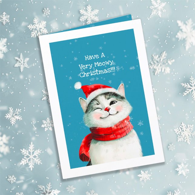 Carte de Noël de chat Meowy ("Have A Very Meowy Christmas" Cat Card)
