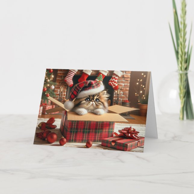 Carte de Noël de chat Perse mignonne Salutation éc (Devant)