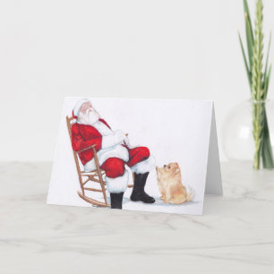 Carte de Noël de Chien de Poméranie et du Père Noë