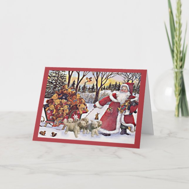 Carte de Noël de chiots de golden retriever (Devant)
