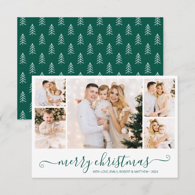 Carte de Noël de collection photo Green Script 5 (Devant / Derrière)