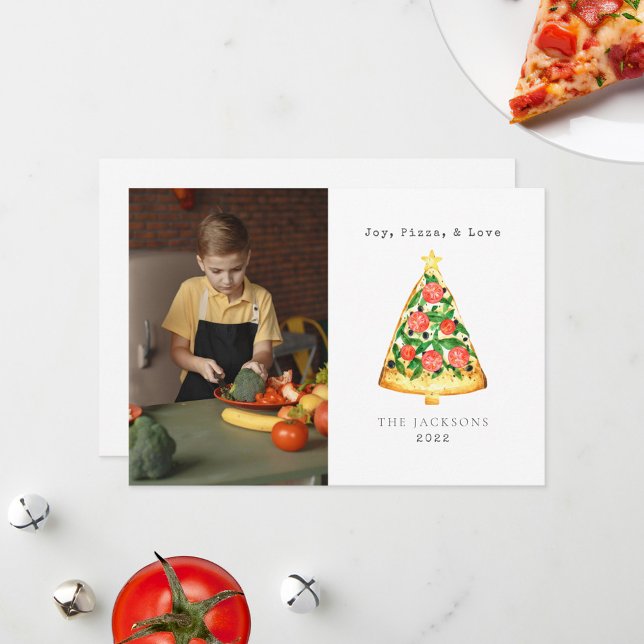 Carte de Noël de famille avec photo de pizza et jo (Créateur téléchargé)