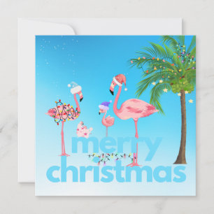 Carte de Noël de famille Flamant rose amusant