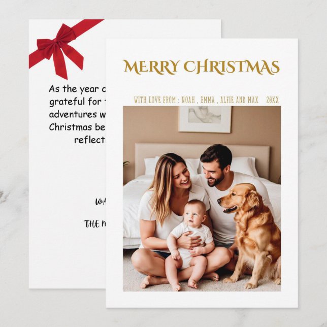 Carte de Noël de famille Joyeux - Fêtes de fin d'a (Devant / Derrière)