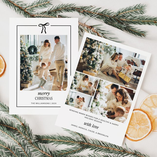 Carte de Noël de famille minimale avec cordon (Minimal Coquette Family Photo Christmas Card)
