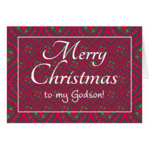 Carte de Noël de fête pour le filleul, rouge, vert