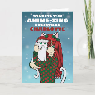 Carte de Noël de Fille Chat Anime