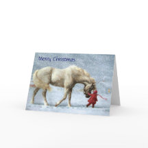 Carte de Noël de fille et de cheval