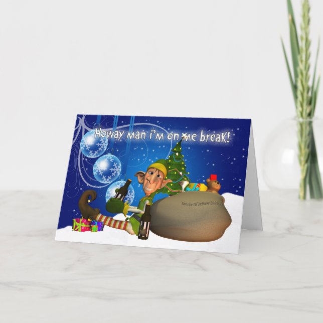 Carte de Noël de Geordie Elf buvant le brun de (Devant)
