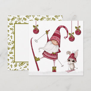 Carte de Noël de gnome de ski et de lapin de Noël