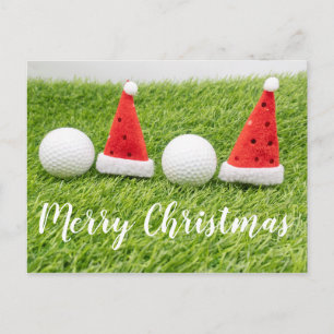 Carte de Noël de golf avec chapeau de Santa sur he
