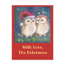 Carte de Noël de hibou à personnaliser