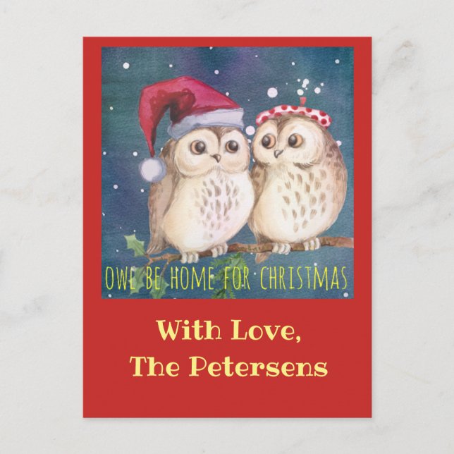 Carte de Noël de hibou à personnaliser (Devant)