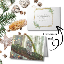 Carte de Noël de hibou avec lumières de fêtes et n