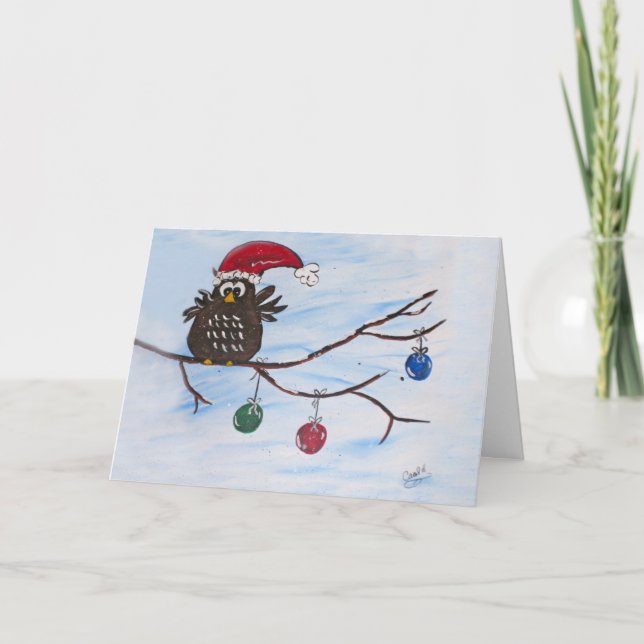 Carte de Noël de hibou de Père Noël (Devant)