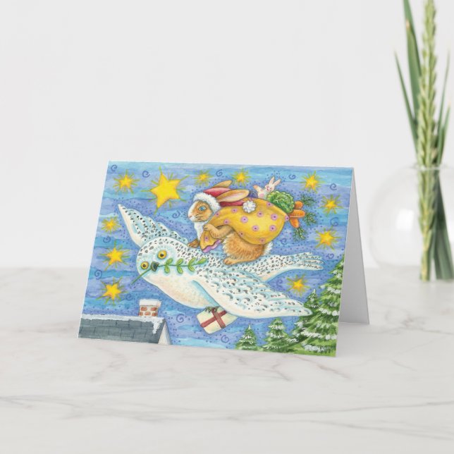 Carte de Noël de hibou et lapin - Carte de vacance (Devant)