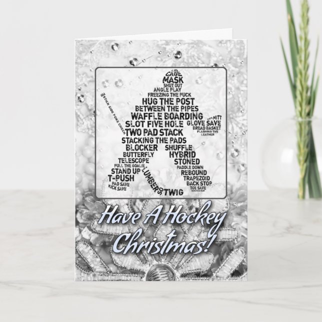 Carte de Noël de hockey de gardien de but typograp (Devant)