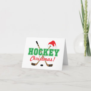 Carte de Noël de hockey rouge et vert avec Santa H