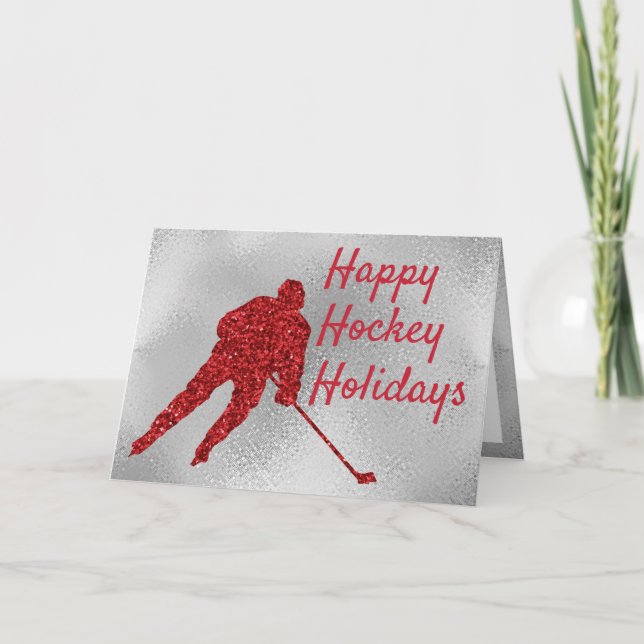 Carte de Noël de hockey sur glace - étincelle roug (Devant)