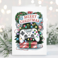 Carte de Noël de jeu vidéo aquarelle