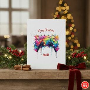 Carte de Noël de joueur personnalisée avec manette