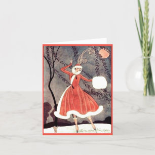 Carte de Noël de la Dame de Patinage sur glace vin