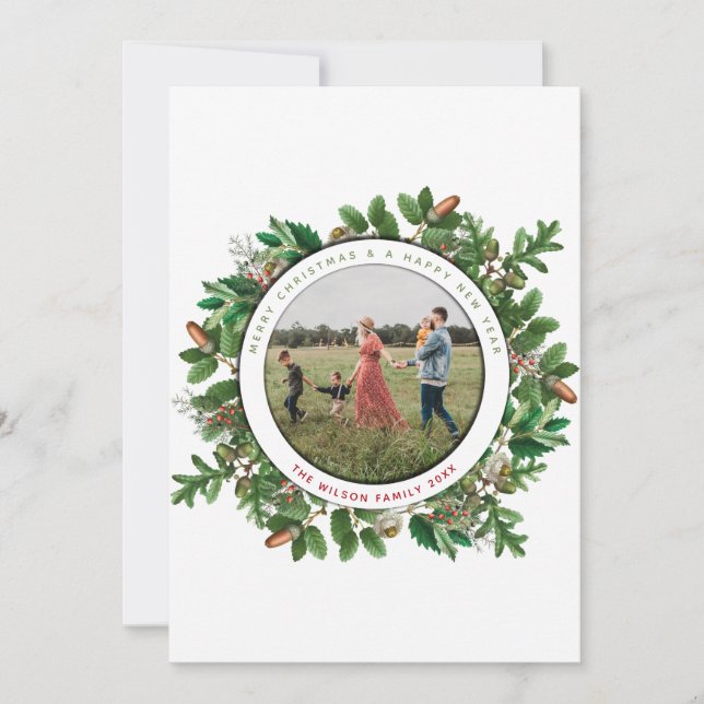 Carte de Noël de la famille de couronnes Acorn (Devant)