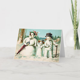Carte de Noël de la famille des neiges victorienne