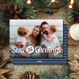 Carte de Noël de la famille Photos de mer et voeux