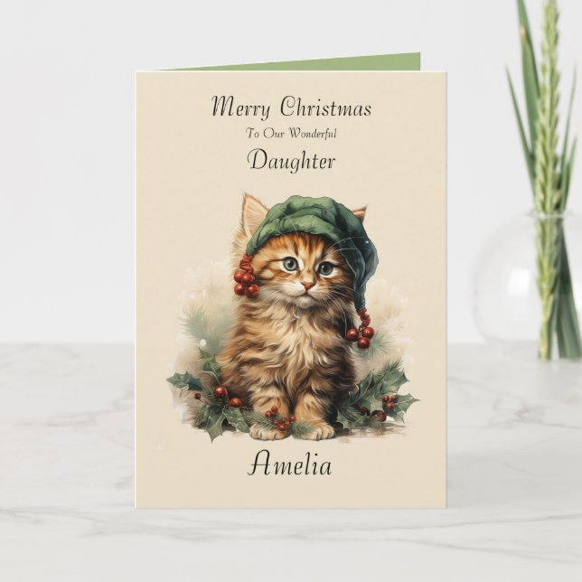 Carte de Noël de la fille Kitten mignonne (Devant)