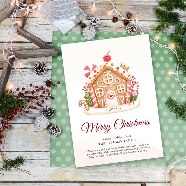 Carte de Noël de la maison de pain d'épice non pho (Nonphoto Gingerbread House Christmas Holiday Card)