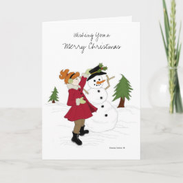Carte de Noël de la petite fille et du neiger