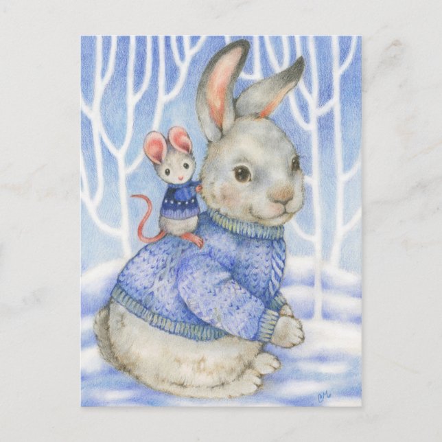 Carte de Noël de l'amitié Rabbit et souris (Devant)
