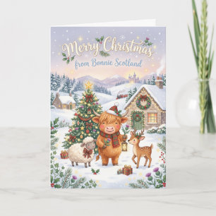 Carte de Noël de l'arbre de Noël de la vache des H