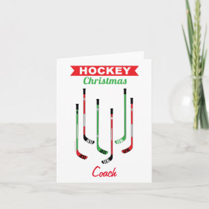 Carte de Noël de l'entraîneur bâtons de hockey