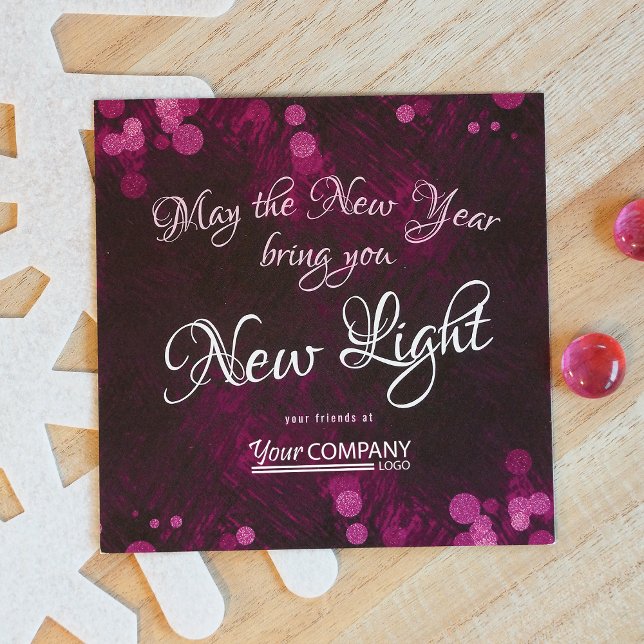 Carte de Noël de l'entreprise Violet Lights (Violet, Pink Shimmery Lights New Years, New Light Company Logo Christmas Card)