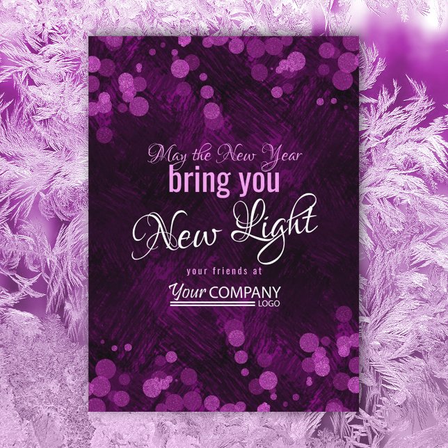 Carte de Noël de l'entreprise Violet Lights (violet purple pink company holiday christmas card, business logo greeting sparkle shimmering lights)