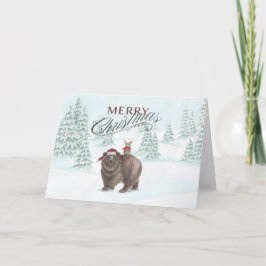 Carte de Noël de l'ours et du lapin horizontale