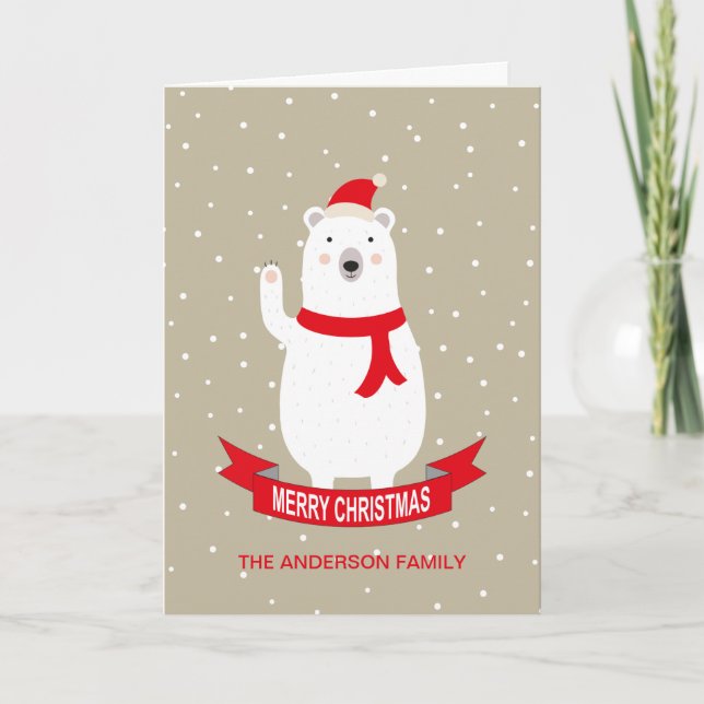 Carte de Noël de l'ours polaire mignon personnalis (Devant)