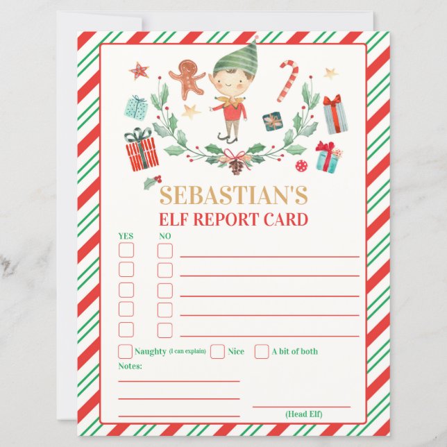 Carte de Noël de lutin avec bulletin personnalisé (Devant)