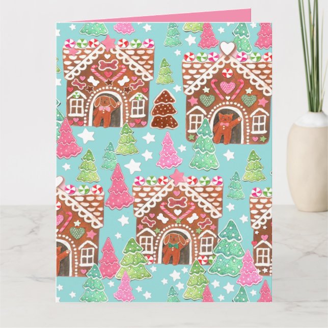 Carte de Noël de maison en pain d'épice de chats e (Devant)