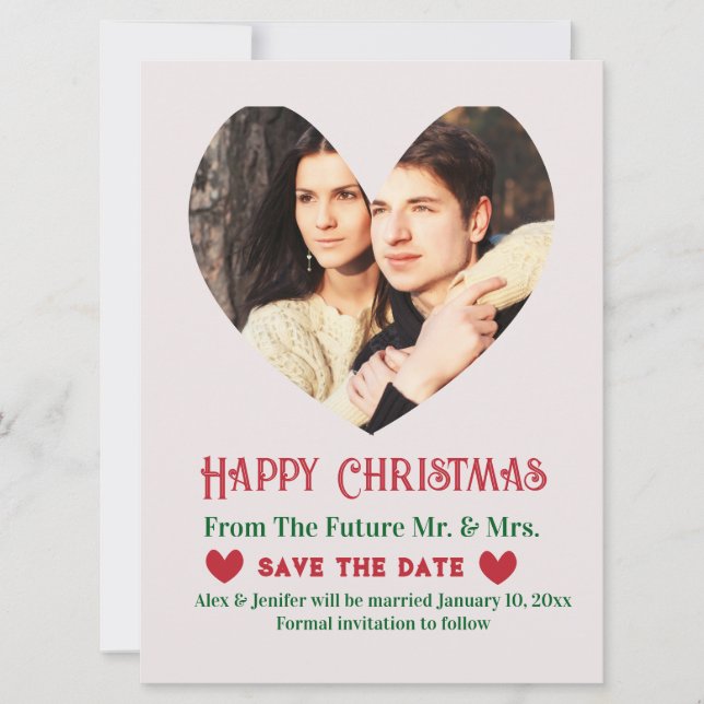 Carte de Noël de mariage rouge "Save the Date" pou (Devant)